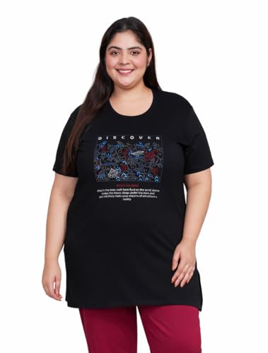Image of In Love Women's Plus Size Longline T-Shirt with Side Pocket, 3 /4 Sleeve, Crew Neck