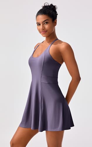 Image of Persit Womens Tennis Dress with Adjustable Straps & Built-in Bra & Shorts Workout Athletic Golf Exercise Dress