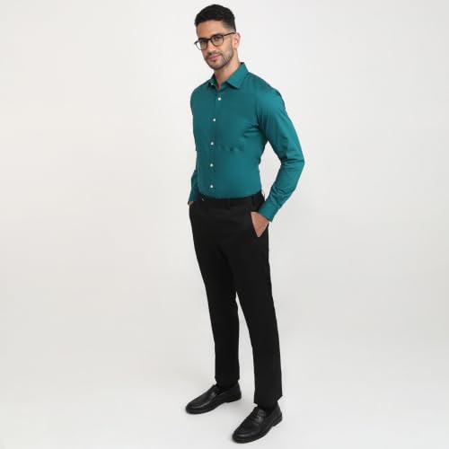 Image of Raymond Men Slim Fit Solid Pattern Pure Cotton Semi Cut Away Collar Full Sleeve Formal Shirt