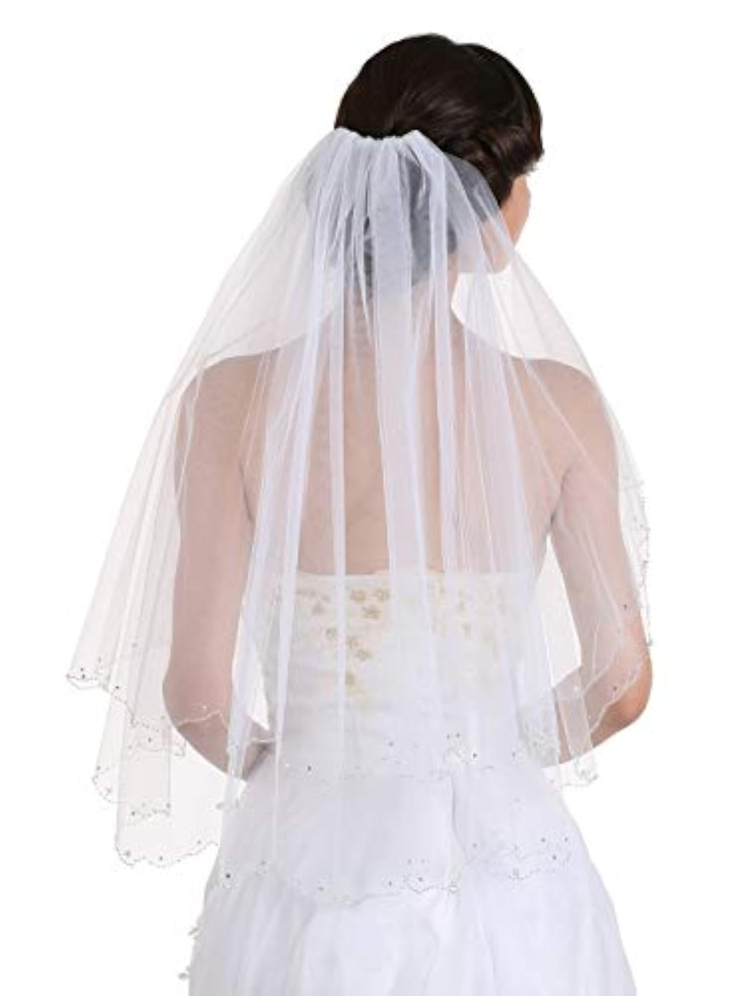 2T 2 Tier Crystal Beaded Scalloped Bridal Veil