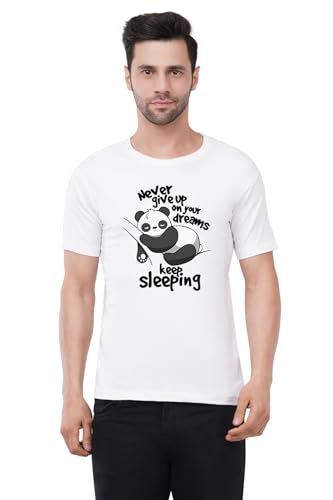 Image of Caseria Men's Cotton Printed T-Shirt -Dreams Keep Sleeping | 100% Cotton | Half Sleeves | Regular Fit | Printed | Round Neck | Graphic T Shirt