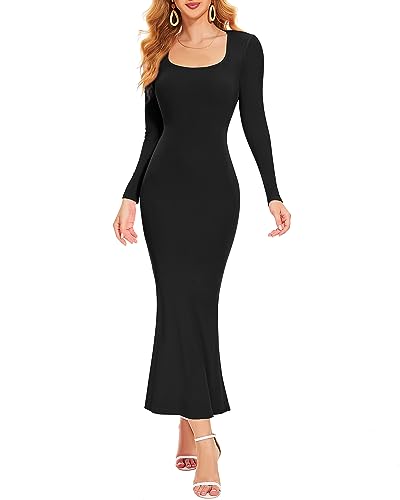 Amazon.com: Women Long Sleeve Maxi Bodycon Dress Square Neck Casual Tight  Evening Party Elegant Wedding Guest Formal Mermaid Dresses 2024 : Clothing,  Shoes & Jewelry