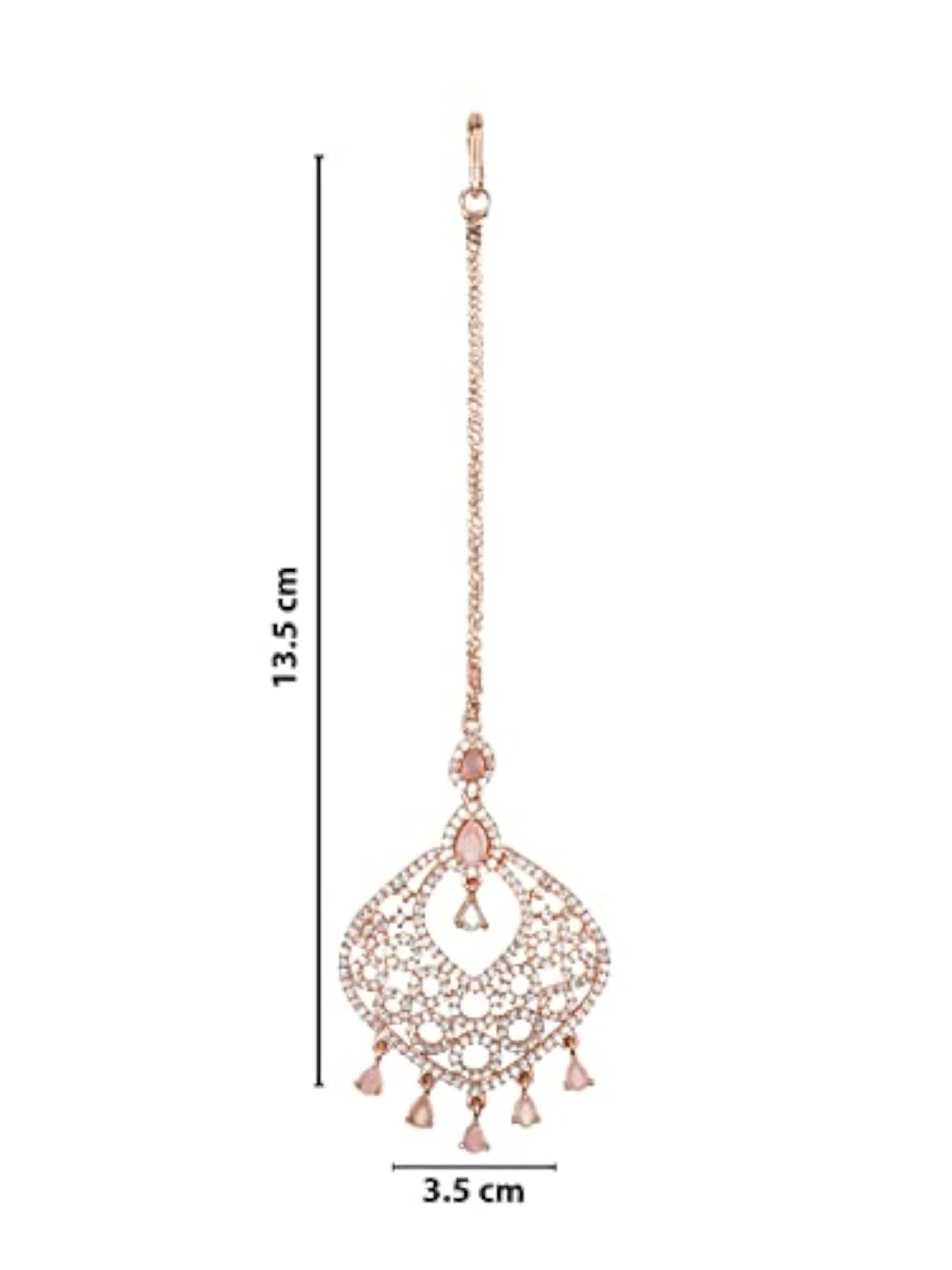 Women's Rose Plated AD & CZ Studded Crystal Maang Tikka