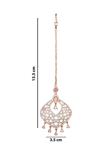 Women's Rose Plated AD & CZ Studded Crystal Maang Tikka