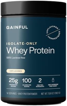 Gainful Whey Protein Isolate Powder, 25g Clean Protein per Serving, Unflavored, Supports Lean Muscle and Recovery, Virtually Lactose-Free, No Artificial Ingredients, Ultra Versatile, 14 Servings