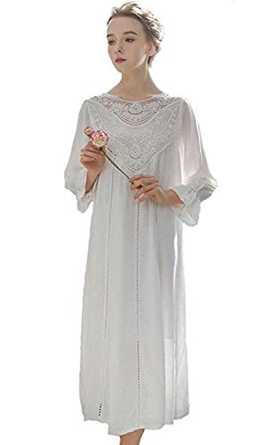 QIKEGooods Nachthemd aus 100 % Baumwolle, langärmelig, viktorianisches Nachthemd für Damen, Pyjama, Schlafhemd-Kleid Gr. X-Large, 003white Cover