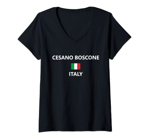 Donna Cesano Boscone Italia Bandiera Italiana Città Maglietta con Collo a V