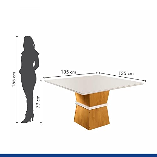 Conjunto Sala de Jantar Mesa Tampo de Vidro 8 Cadeiras Plus Germany Yescasa Ypê/off White/suede Pena