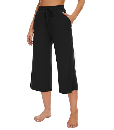 Image of WiWi Bamboo Viscose womens capri pants Wide Leg Pajama Super Soft Lounge knit Sleep shorts Cooling Pj Bottoms S-XXL