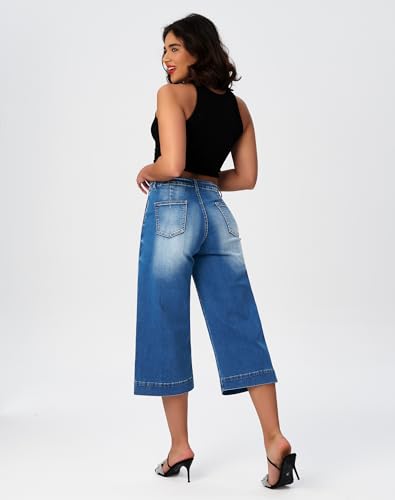 roswear Capri Jeans for Women Wide Leg Stretchy High Waisted Loose Denim Pants2