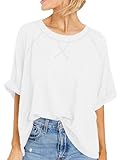 Langwyqu Oversized Tshirts Summer Short Sleeve Shirts Casual Loose Fit Basic Tees White