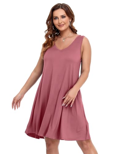 Image of BELAROI Women Casual Summer Beach Dresses Plus Size Sundress V Neck Pockets Swing Tank Dress Cover Ups