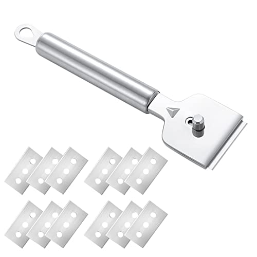 Grattoir Plaque Vitrocéramique Professionnel avec 12 Métal Lames de Rechange, Racloir Plaque Induction, Gratte Vitre, pour Nettoyage Cuisine Maison,Grattoir de nettoyage pour cuisinière à induction