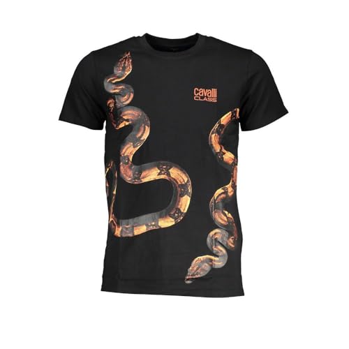T-shirt noir en coton Cavalli Class homme vêtement col rond mode