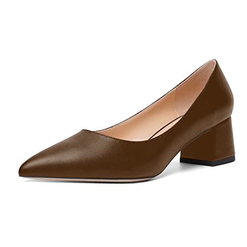 AMBELIGHT Womens Pointed Toe Casual Block Office Matte Slip On Chunky Low Heel Pumps Shoes 2 Inch