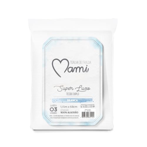 Papi Textil Toalha de Fralda Super Luxo Mami c/Bainha Branca 1,15m x 68cm Contém 03 Un