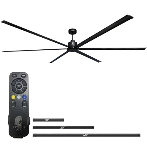 Artemis Air 120-Inch Industrial Ceiling Fan 10ft PMSM HVLS Industrial Fan - 38,000 CFM Extra Large Ceiling Fan With Remote for Warehouses, Gyms, Large Commercial Spaces - 5 Year Warranty (Black)