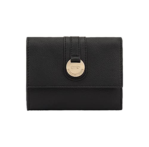 PAUL COSTELLOE Genuine Leather Women's Purse with Flap & gold finish logo embossed hardware disc, Designer RFID-Blocking Bifold Wallet with Zip Coin Pocket - Stylish Designer Purse - LAWA