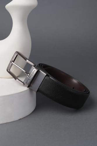 Image of Louis Philippe Men's 100% Italian Leather Brush Gun Metal Buckle Formal Reversible Belt