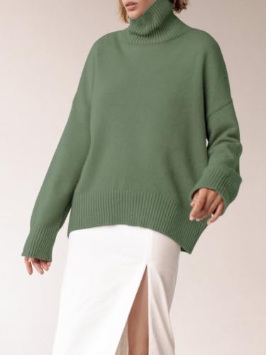 Image of YKR Women's Turtleneck Sweater Chunky Long Sleeve Knitted Pullover High Low Hem Trendy 2026 Fall Winter Basic Jumper Top
