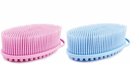 Avilana Exfoliating Silicone Body Scrubber Easy to Clean, Lathers Well, Long Lasting, And More Hygienic Than Traditional Loofah (Blue & Pink)