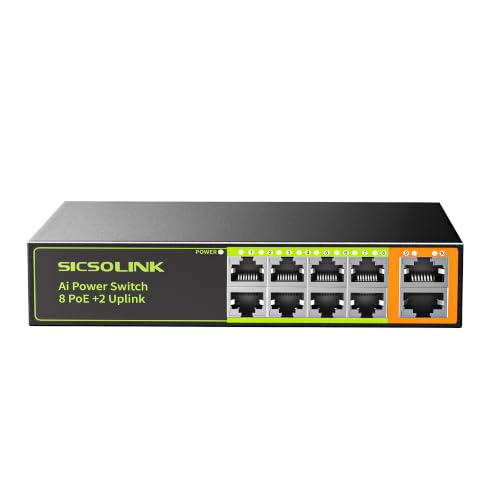 Image of 8-Port PoE+ Ethernet Switch with 2 Uplink Ports, 802.3af /at Compliant, 120W Total Power, 100Mbps, 20 Gbps Switching Capacity, Unmanaged Network Switch for IP Cameras, Home & Office Use