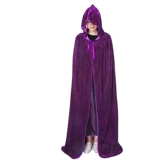 Largo Capa con Capucha, Unisex Adulto Niños Disfraz de Halloween Fiesta Disfraces Vampiro Traje (XL, Morado Terciopelo)