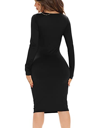 BORIFLORS Women's Sexy Bodycon Long Sleeve Deep V Neck Club Party Midi Pencil Dresses - Image 7