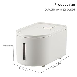 20Lbs/8Qt Large Storage Bin with Lid Storage Container,Food Container, Pet Food Dispenser, Dry Food Storage, Silicone Ring & Moisture Proof,for Grain Cereal Soybean Corn (White)