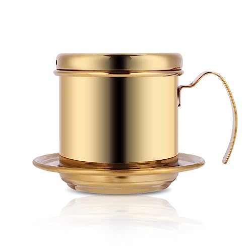 Stainless Steel Drip Coffee Filter Maker Vietnamese Drip Coffee Pot Infuser Ideal for on the/home (Gold)