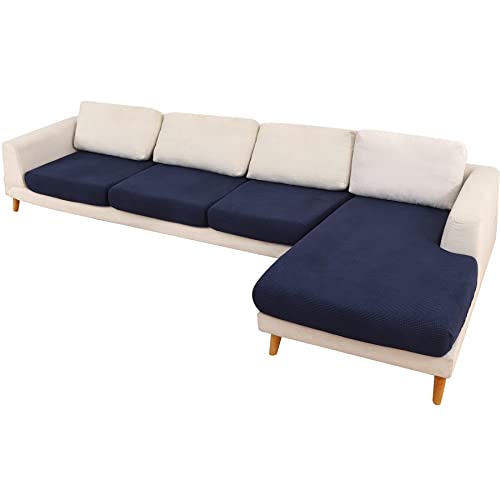 Minjiatex Sectional Couch Covers L Shape 4 Pieces Seat Cushion Couch Covers For Sectional Sofa L Shape,Stretch Sectional Sofa Covers Furniture Protector For Pets Dogs (Navy Blue, 3 Seater + 1 Chaise) #TOP8