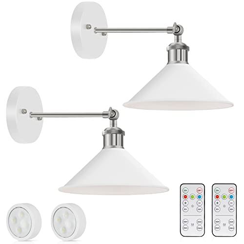 Image of LABOREDUCER Battery Operated Wall Sconces Set of Two, White Flexible Sconces Wall Lighting with Remote,Wireless Wall Mounted Lights, Battery Wall Lamps for Bedroom, Living Room, Stair