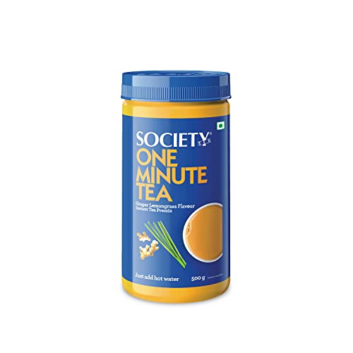 Image of Society One Minute Tea | Ginger Lemongrass Flavour | Made with Lemongrass & Ginger | Flavoured Instant Tea | 500 g Jar | Pack of 1