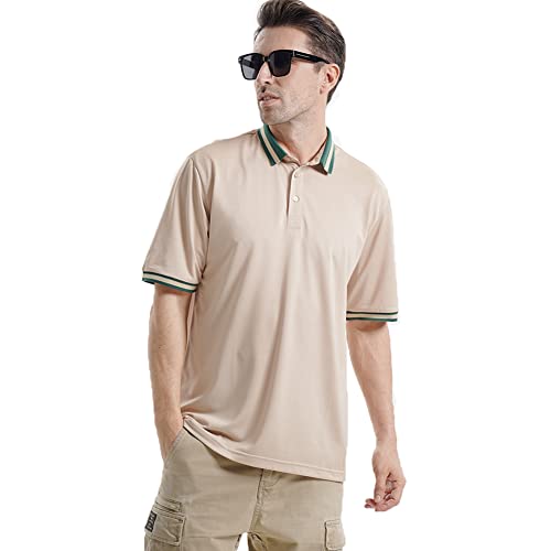 Lediney Polo Shirts For Men Short Sleeve Striped Collared Button Down Regular Fit Business And Casual Fashion Sports Golf Shirts Camisa Polo Para Hombre Khaki L #TOP2