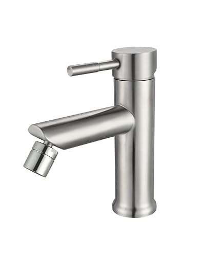 Marco Mammoliti | Miscelatore Rubinetto Bidet Monocomando Ekos in Acciaio Inox AISI 304 Satinato, Rubinetto Forma Tonda con Piletta Click Clack Inclusa, 17,5x14,2x4,8cm