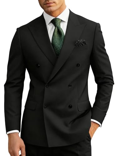 Wangyue Mens Suits Double Breasted Suit Men Slim Fit 2 Piece Wedding Prom Double Breasted Blazer Groom Suit Pants Sets