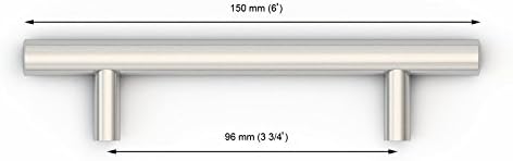 SOLID Stainless Steel Satin Nickel (26-Pack with Template) Bar Handle Pulls for Cabinets. Approximately 6" long, holes spacing 3 3/4" and comes with Template.
