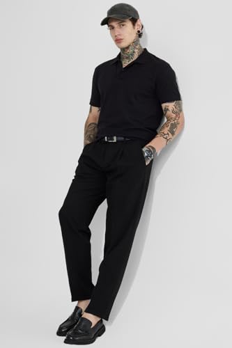 Image of SNITCH Men Formal Trousers | Regular Fit Pleated Front with Turned-Up Hem | Polyester Blend & Medium Stretch Fabric for Office & Winter Wear