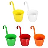 GAROZATION 5 Stück Teiliges Metall Eisen Hängeblumentöpfe mit Abnehmbarem Haken Bunte Hängende Pflanzkübel für Balkon Garten Zaun Innen und Außen Rostbeständig