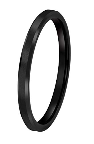 Crownal 2Mm Thin Black Tungsten Wedding Couple Bands Rings Women Matte Brushed Finish Engraved I Love You Size 4 To 10 (2Mm Black,7.5) #TOP2
