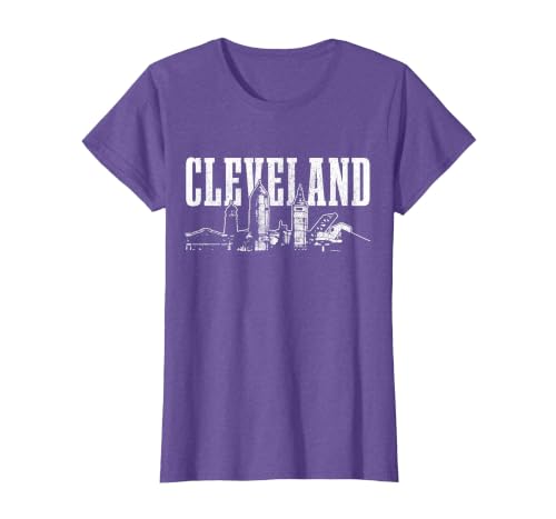 Cleveland Ohio Skyline Pride Vintage Cleveland T-Shirt, Women, Purple Heather, X-Small