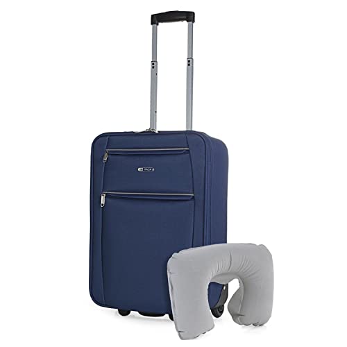 ITACA - Bolsa de Cabina de Avión 55x40x20 Trolley de 2 Ruedas Fabricado en Poliéster EVA con Almohada Cervical. Equipaje de mano. Pequeña semirrígida cómoda y ligera. T71950B, color de flota