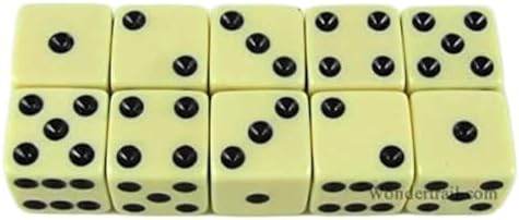 Ivory Opaque Dice with Black Pips D6 16mm (5/8) Set of 10 Dice Koplow Games image 4