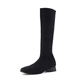 CUSHIONAIRE Rialto Women’s Knee-High Stretch Boot – Slip-On Tall Shaft Boot with Memory Foam & Low Block Heel, BLACK 7.5