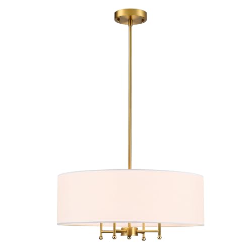 20" Gold Modern Drum Chandelier with White Fabric Shade