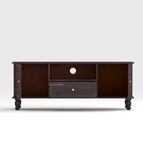 Image of Sheesham Wooden TV Unit for Living Room 55+ Inch Furniture - WoodenTV Unit with Drawer Shelves & 2 Door Wooden TV Cabinet for Living Room - Fits up to 55-Inch TV (James, Walnut Finish)