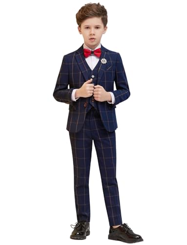 Costume enfant 3 pièces chic avec revers cranté et motif à carreaux