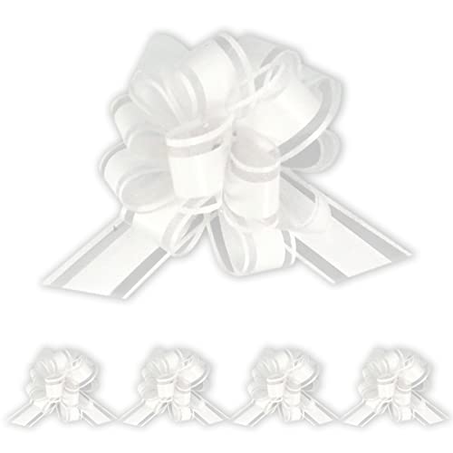 Insta Bows Five (5) Organza Ribbon Bows White Large Gift Bows For Gift Wrapping Christmas And Birthdays Each Gift Bow Measures 5 Inches Wide 1 Pull Makes A Big Bow For Present #TOP5