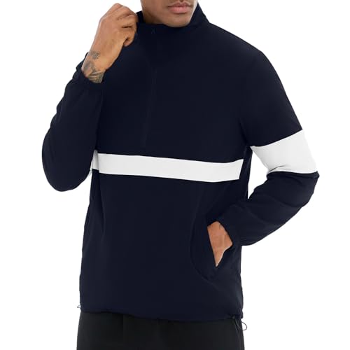 Image of EDITCOZY Men's Lightweight Quarter Zip Pullover Casual Windbreaker for Running Golf Jackets with 3 Pockets