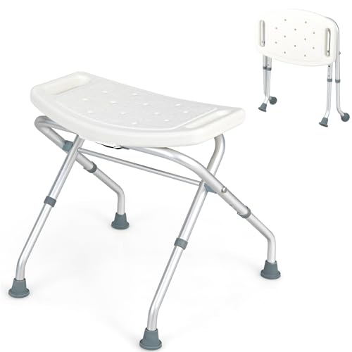 RELAX4LIFE Taburete de Ducha Antideslizante con Altura Ajustable 49-52,5cm, Silla de Ducha/Baño Plegable de Aluminio con Apoyabrazos para Personas Mayores Discapacitadas, Carga 150kg
